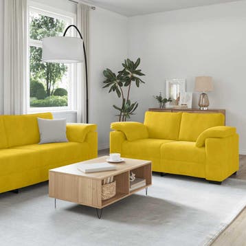 vidaXL 2-delige bankset met kussens, geel fluweel, Huis en Inrichting, Banken | Bankstellen, Verzenden, Nieuw, Vierpersoons of meer
