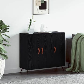 vidaXL Dressoir Zwart Eiken 89,5 x 34 x 80 cm Bewerkt hout, Verzenden, Nieuw, Overige houtsoorten, Minder dan 50 cm