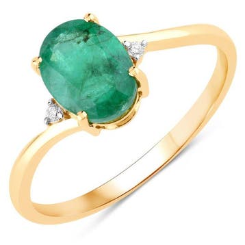 Ring - 14 karaat Geel goud - 1.42ct. tw. Smaragd - Diamant -, Nieuw