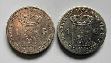Nederland. Willem II. 1 gulden 1845a zonder streepje en 1, Postzegels en Munten