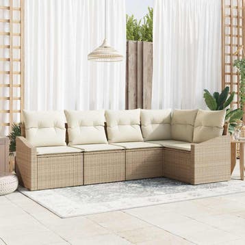 vidaXL Tuinbankenset 5 st Beige en Wit poly rattan, Verzenden, Nieuw, 5 zitplaatsen