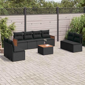 vidaXL 9-delige Loungeset met kussens poly rattan zwart, Tuin en Terras, Verzenden, Nieuw, Loungeset
