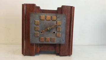 Amsterdamse School klok - Art Deco eiken- messing-staal -