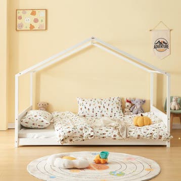 Kinderbed Simo huisbed met matras 140x200 cm wit [en.casa], Kinderen en Baby's, Kinderkamer | Bedden, Verzenden, Nieuw