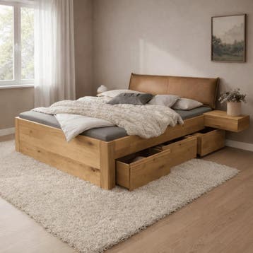 Forestales Montreux Massief Eiken Houten Bed met Lades 55CM, Nieuw