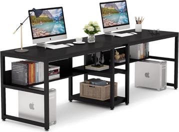 Tribesigns Tweepersoons bureau met boekenplank, 200x60 cm co, Verzenden, Zo goed als nieuw