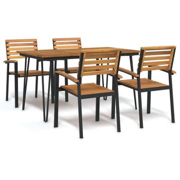 vidaXL 5-delige Tuinset massief acaciahout en metaal, Tuin en Terras, 4 zitplaatsen, Nieuw, Tuinset, Verzenden