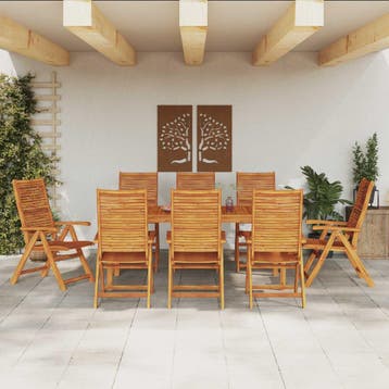 vidaXL Tuin eettafelset 9 st Bruin Massief Acaciahout, Verzenden, Nieuw, Meer dan 8 zitplaatsen