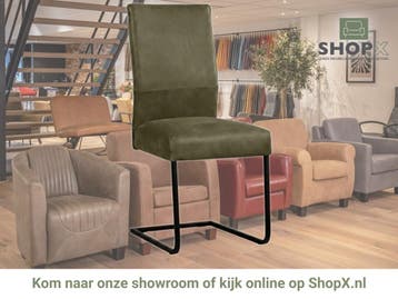 Leren eetkamerstoel Remix - Kenia Olive (olijf) - Sledepoot, Overige kleuren, Nieuw, Ophalen of Verzenden, Eén