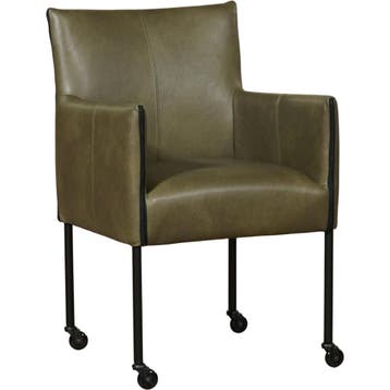 Set van 6 Leren eetkamerstoelen More - Granada Moss, Ophalen of Verzenden, Nieuw, Leer