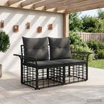 vidaXL Buiten loveseat 2 pcs Zwart en Donkergrijs poly, Verzenden, Nieuw, Rotan, 2 zitplaatsen