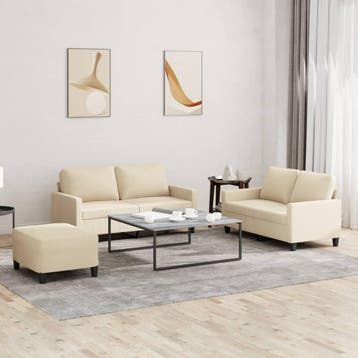 vidaXL 3-delige Loungeset met kussens stof crèmekleurig, Huis en Inrichting, Verzenden, Nieuw, Minder dan 150 cm, Stof