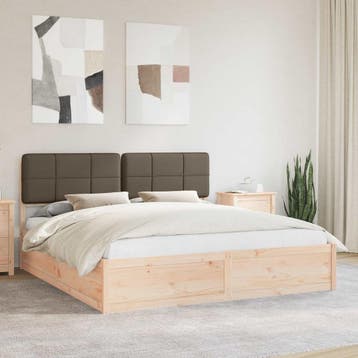 vidaXL Bedframe met Gevoerd Hoofdgedeelte Taupe 200 x 200 cm, Verzenden, Nieuw, Tweepersoons, Hout