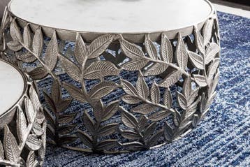 Ronde set van 2 salontafels ABSTRACT LEAF 70cm Wit Zilver, Huis en Inrichting, Tafels | Salontafels, Ophalen of Verzenden, Nieuw