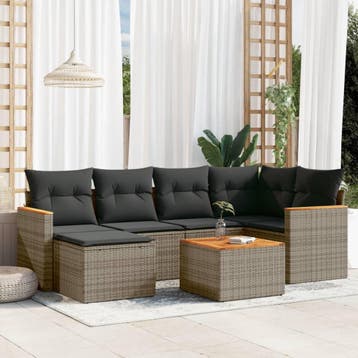vidaXL 7-delige Loungeset met kussens poly rattan grijs, Tuin en Terras, Verzenden, Nieuw, Loungeset