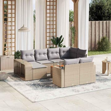 vidaXL 11-delige Tuinset met kussens poly rattan beige, Tuin en Terras, Verzenden, Nieuw, Tuinset