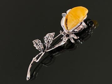 Botanische Baltische Barnsteen Broche - Butterscotch