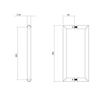 Intersteel Deurgrepen per paar recht-90° 330x80x30 HoH 300mm, Verzenden, Nieuw