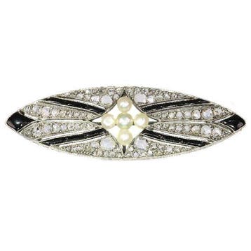 Broche - 18 karaat Roségoud Diamant (Natuurlijk) - Onyx -