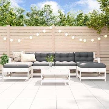 vidaXL 7-delige Loungeset met kussens massief hout wit, Verzenden, Nieuw, Loungeset, Hout