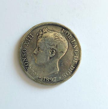 Spanje. Alfonso XIII. 5 Pesetas 1897 SGV (Zonder