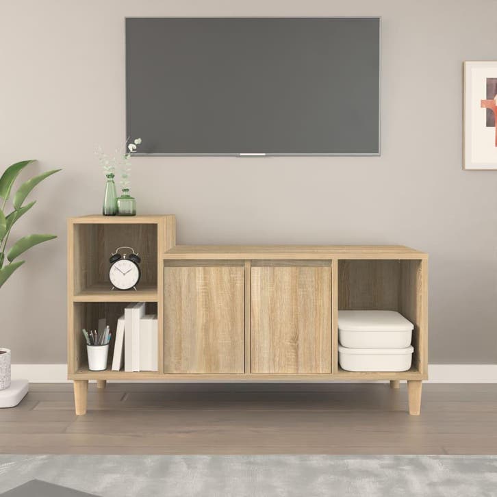 vidaXL Tv-meubel 100x35x55 cm bewerkt hout sonoma, Huis en Inrichting, Kasten | Televisiemeubels, 25 tot 50 cm, Nieuw, Overige houtsoorten
