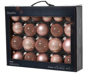 Kerstballen Glas Poederroze 7 cm Set van 21, Ophalen of Verzenden, Nieuw