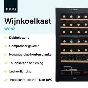 2dekans | MOA Wijnkoelkast – Dubbele Zone & Houten Planken –, Ophalen of Verzenden, Zo goed als nieuw
