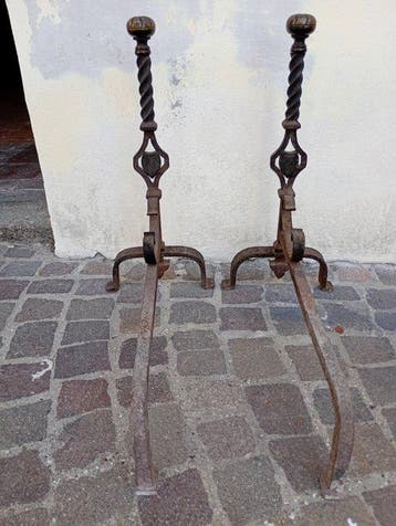 Openhaard accessoire (2) - Smeedijzer, Verguld messing