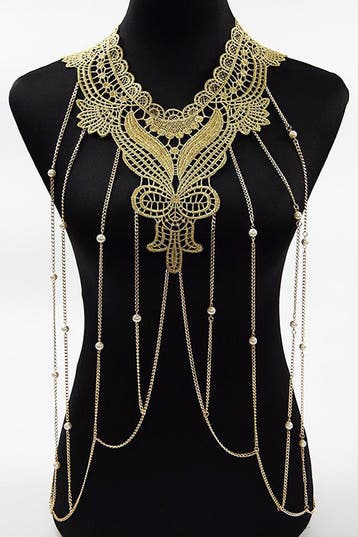 Body Chain Goud Kant Victoriaans Lichaamsketting Sexy Lace B, Kunststof, Verstelbaar, Nieuw, Ophalen of Verzenden
