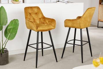 Design barkruk MILANO mosterdgeel fluwelen barstoel met, Ophalen of Verzenden, Nieuw