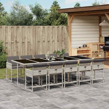 vidaXL 11-delige Tuinset met kussens poly rattan lichtgrijs, Verzenden, Nieuw, Meer dan 8 zitplaatsen, Tuinset