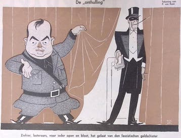 Mussert onthult fascistische geldschieter op spotprent, Verzenden