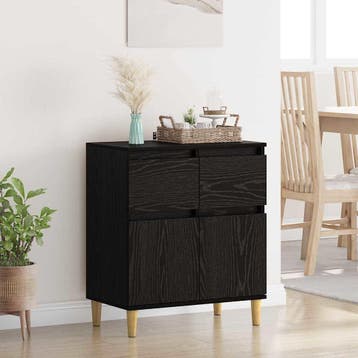 vidaXL Dressoir met lade Zwart Eiken 60 x 35 x 70 cm Bewerkt, Verzenden, Nieuw, Overige houtsoorten, Minder dan 50 cm
