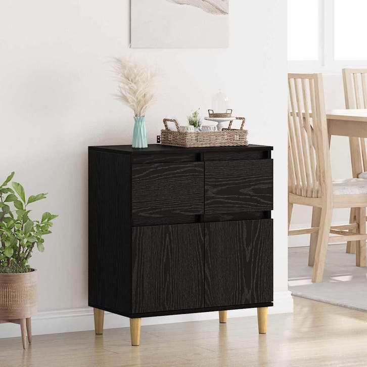 vidaXL Dressoir met lade Zwart Eiken 60 x 35 x 70 cm Bewerkt, Huis en Inrichting, Kasten | Dressoirs, Nieuw, Minder dan 50 cm