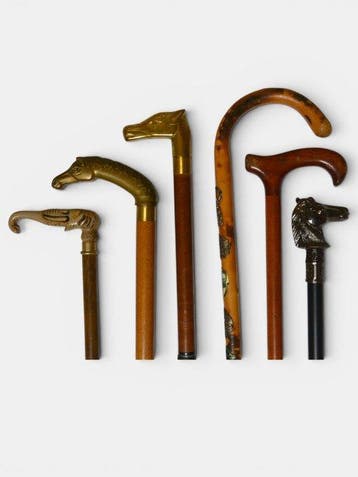 Wandelstok (7) - 85-95cm - Gegoten messing, Mahonie -