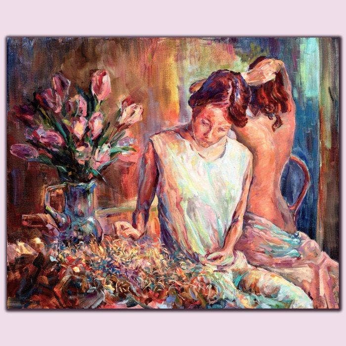 Vitaly Leshukov - Dos chicas, Antiek en Kunst, Kunst | Schilderijen | Modern