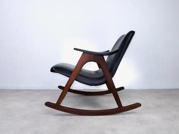 schommelstoel Louis van Teeffelen Wébé teak frame skai 60s, Huis en Inrichting, Fauteuils, Ophalen, Vintage, 75 tot 100 cm, Zo goed als nieuw