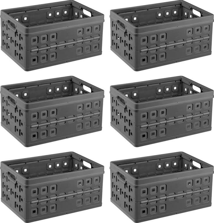 Sunware Square Vouwkrat Antraciet 32 liter 49x36xH24.5cm Set, Doe-het-zelf en Verbouw, Kratten en Dozen, Ophalen of Verzenden