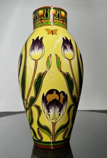Sarreguemines - Vaas - Creamware - vaas Art Nouveau XXL