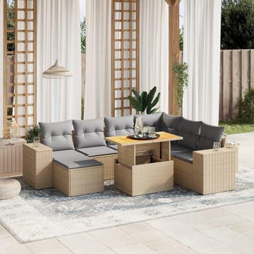 vidaXL 8-delige Loungeset met kussens poly rattan beige, Verzenden, Nieuw, Loungeset