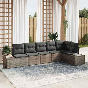 vidaXL Tuinbankenset 6 st Grijs poly rattan, Verzenden, Nieuw, Rotan, 6 zitplaatsen