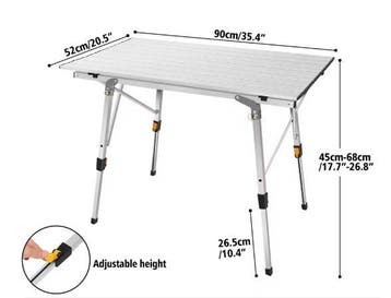 Campingtafel 90x52 cm Verstelbaar Aluminium Opvouwbaar, Verzenden, Nieuw