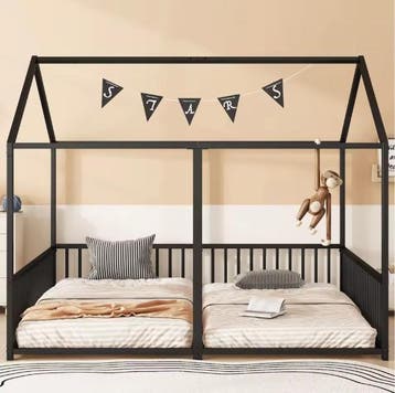 Metalen kinderbed huisvorm 90x200 cm met valbeveiliging, Verzenden, Nieuw