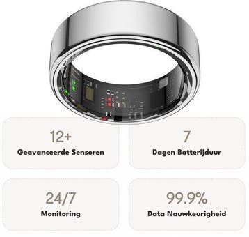2dekans | Focus® S1 Smart Ring – Zilver Maat 8 – Hartslag,, Sport en Fitness, Fitnessmaterialen, Ophalen of Verzenden, Zo goed als nieuw