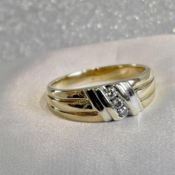 Bicolor gouden fantasie ring met diamant 0,21 ct., Gebruikt, 20 of groter, Heer, Ophalen of Verzenden