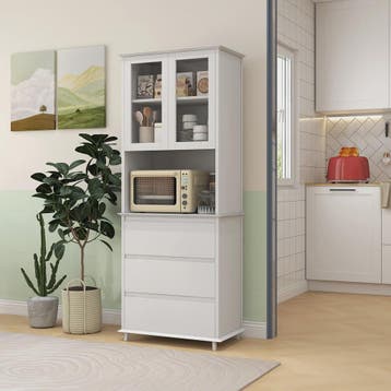 Keuken Buffetkast met Glazen Deuren, 3 Lades en Open Niche -, Verzenden, Nieuw