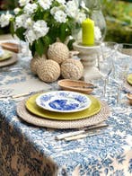 Tafelkleed toile de Jouy blauw en wit voor ruime tafels. -, Antiek en Kunst, Antiek | Kleden en Textiel