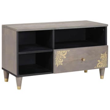 vidaXL TV-kast met lade Grijs 80 x 33 x 46 cm Massief Mango, Huis en Inrichting, Verzenden, Nieuw