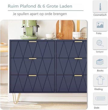 Commode - Dressoir - Ladekast - 100x34x73 cm - Marineblauw -, Verzenden, Zo goed als nieuw